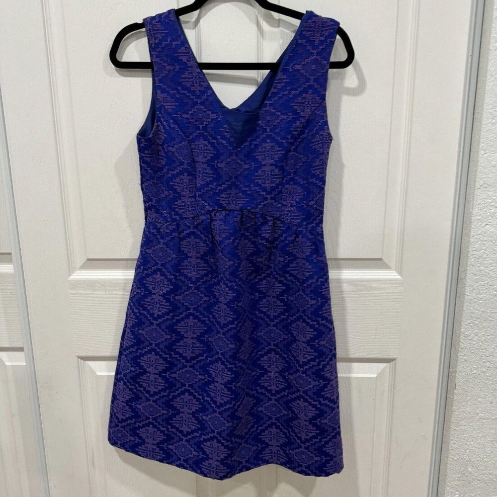 Anthropologie Women Size 4 Jacquard Fit Flare Maeve Blue Sheath Brocade‎ Dress - Picture 6 of 12